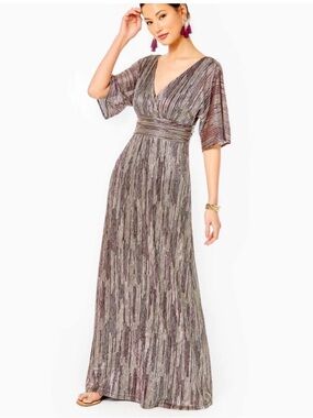 NWT Lilly Pulitzer Parigi Metallic Purple and Gold Maxi Dress XL